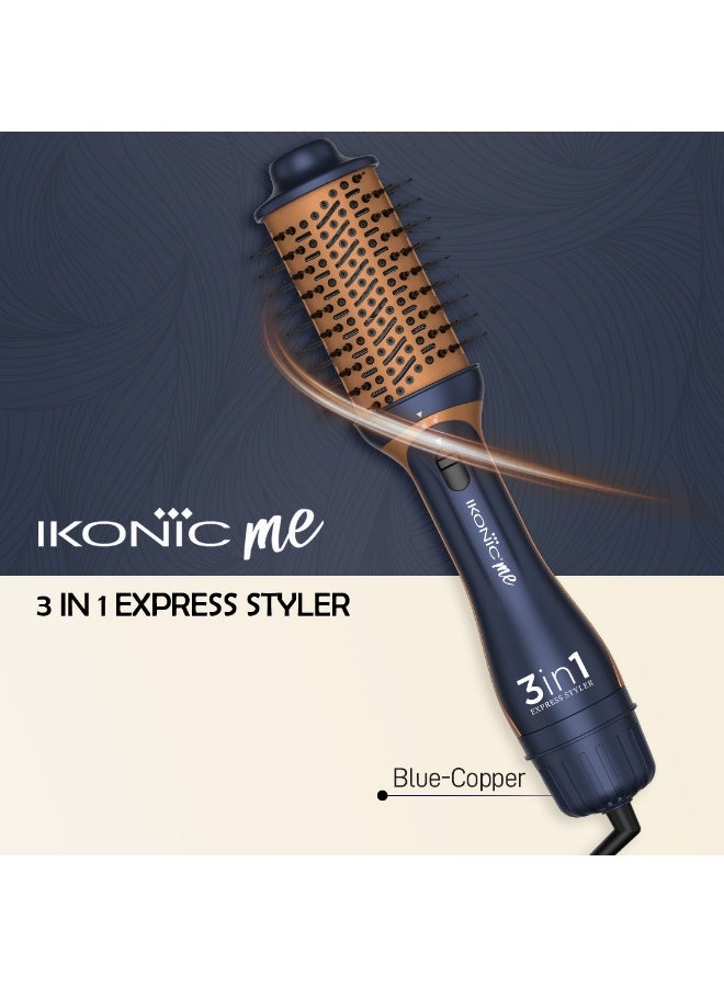 Ikonic 3-in-1 Express Styler, Blue & Copper , 1200W Hot Air Brush & Volumizer Blow Dryer for Women, Ceramic Titanium Tourmaline Coating, Innovative Airflow Vents, Mixed Styling Bristles,All Hair Type - Image 2